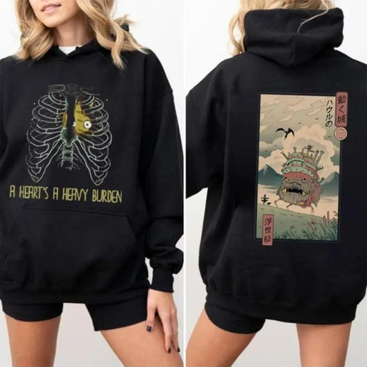 A Heart's A Heavy Burden 2 Sided Hoodie, Sweatshirt, T-shirt, Howls Moving Castle Shirt, Studio Ghibli, Anime Unisex Hoodie Classic Menswear Sweatshirt