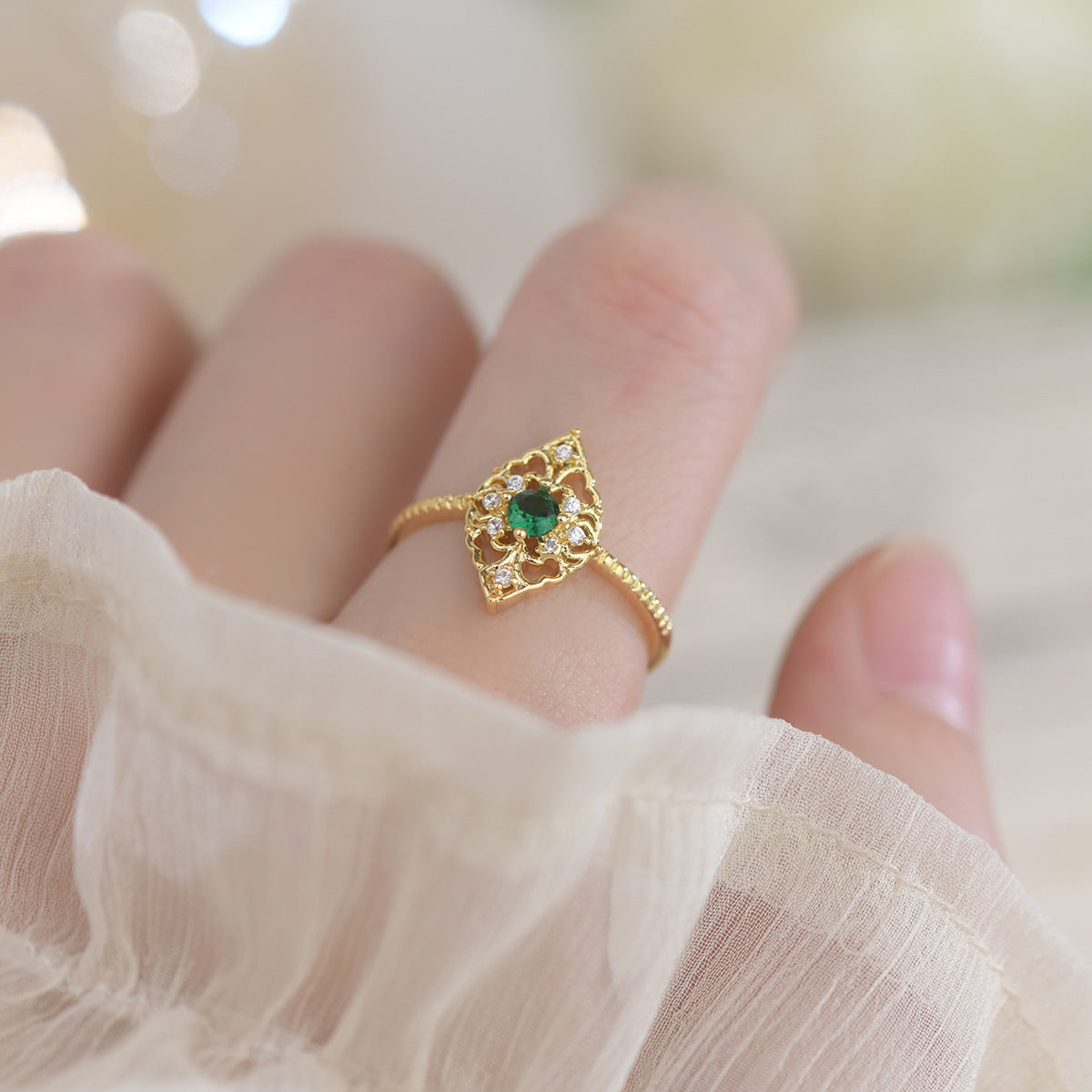 Baroque Emerald Ring - Elsie