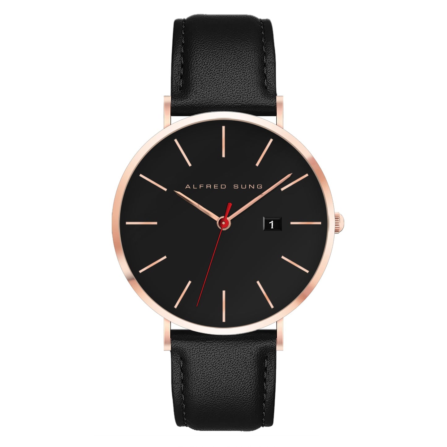 Alfred Sung Metropolitan Date Black Dial Black Leather Strap watch