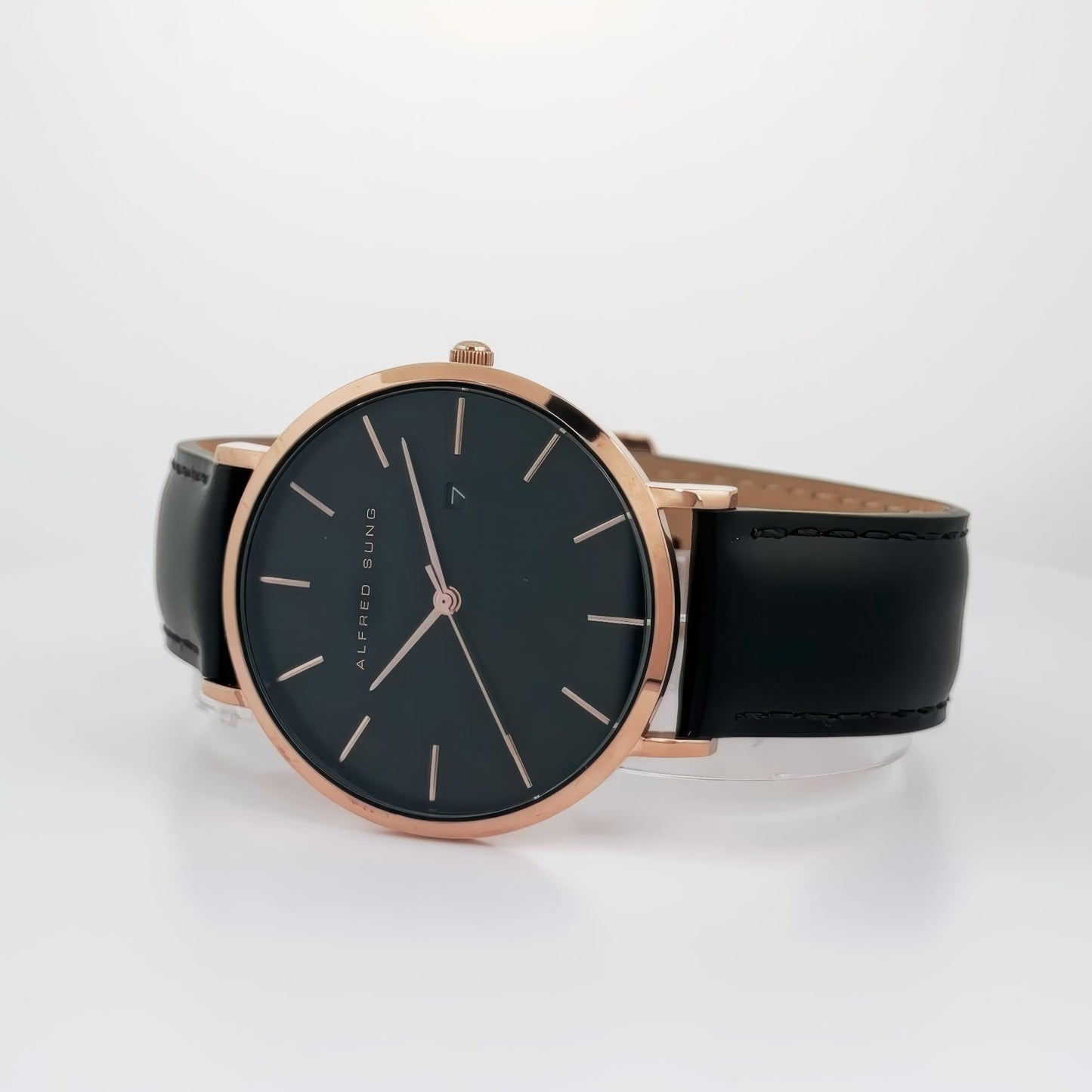 Alfred Sung Metropolitan Date Black Dial Black Leather strap watch