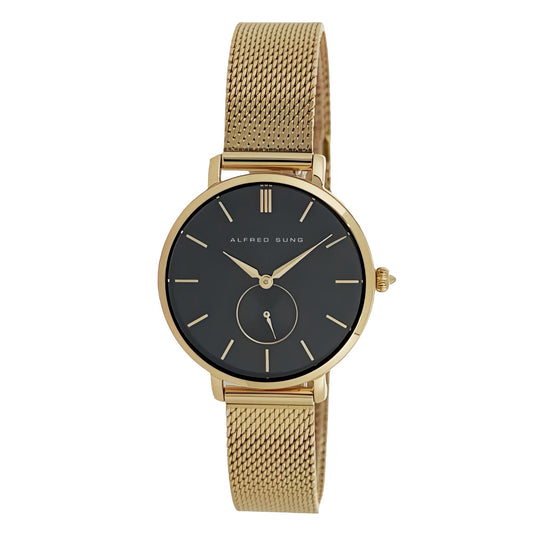 Alfred Sung Serenity Black Dial Gold Bracelet Ladies watch