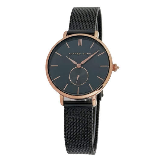 Alfred Sung Serenity Sunray Black Dial & Bracelet Ladies watch