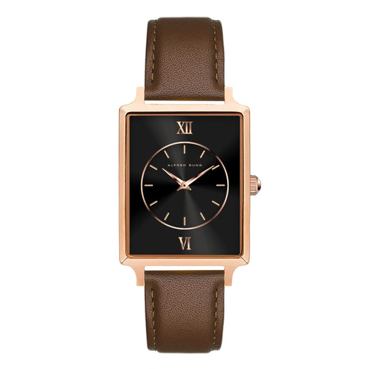 Alfred Sung Horizon Sunray Black Dial Brown Leather Strap Ladies watch