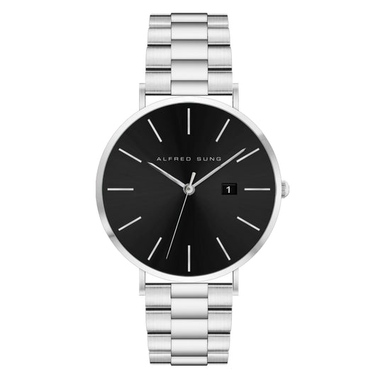 Alfred Sung Metropolitan Date Black Dial Silver Bracelet watch