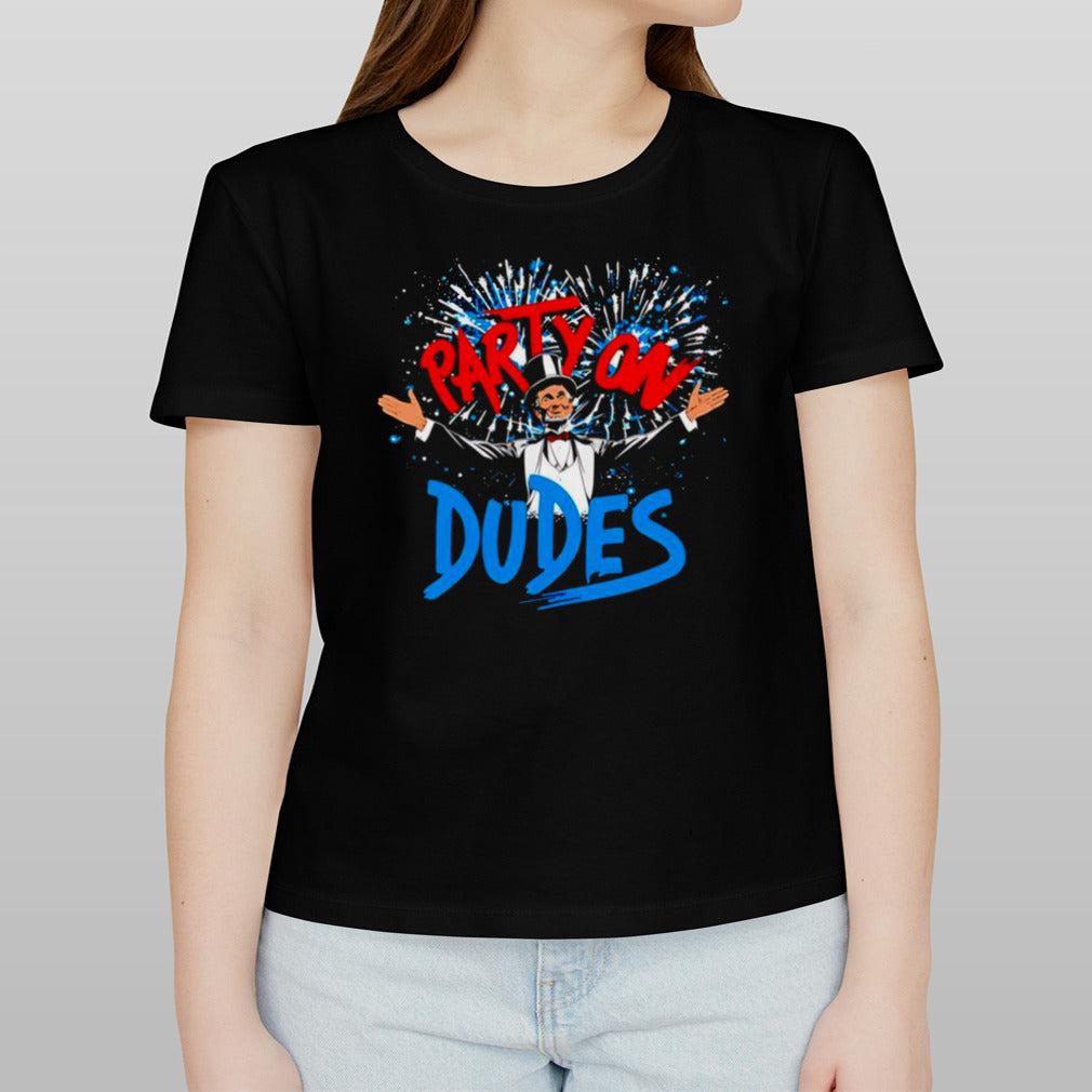 Abraham Lincoln party on dudes 4th of july shirt