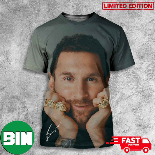 Adidas x Lionel Messi Celebrating His 8th Career Ballon ds'Or 2023 Congratulations All Over Print T-Shirts