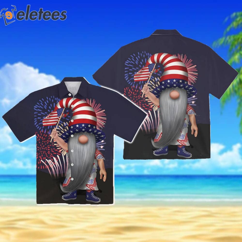 American Flag Gnome Short Sleeve Hawaiian Shirt FPMC6MTZ