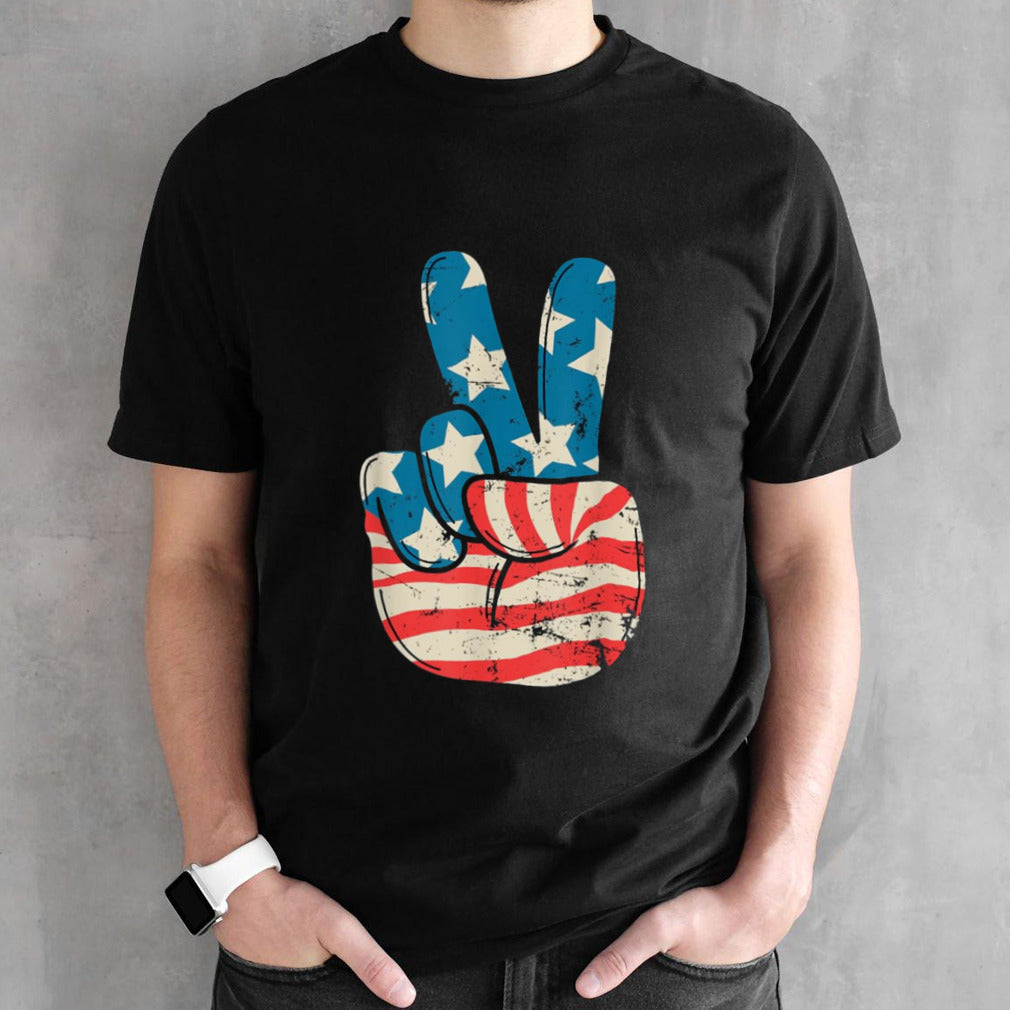 American Flag Peace Sign Hand 4th Of July Patriotic shirt