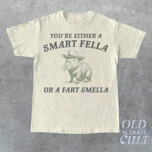 Are You A Smart Fella Or Fart Smella Vintage Style Shirt, Retro Cartoon T Shirt, Weird T Shirt, Meme T Shirt, Cabybara Shirt, Relaxed Cotton
