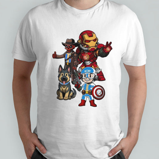Avengers and Fallout Avengers of the Wasteland mashup shirts