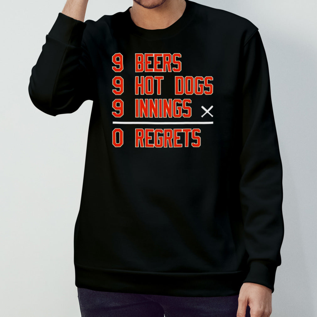 Baltimore Baseball 9 beers 9 hot 9 dogs innings 0 regrets shirt