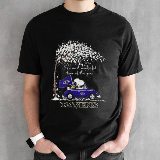 Baltimore Ravens Snoopy And Woodstock Driving Car Itsâ€™s Most Wonderful Time Of The Year Bearss