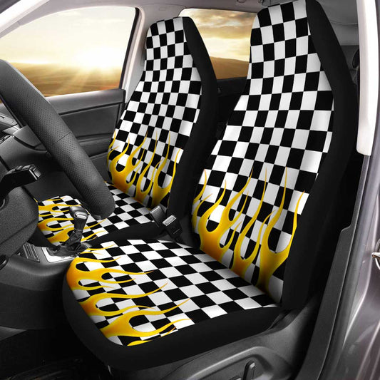 Black and White Checker Frame Car Seat Covers Set Of 2
