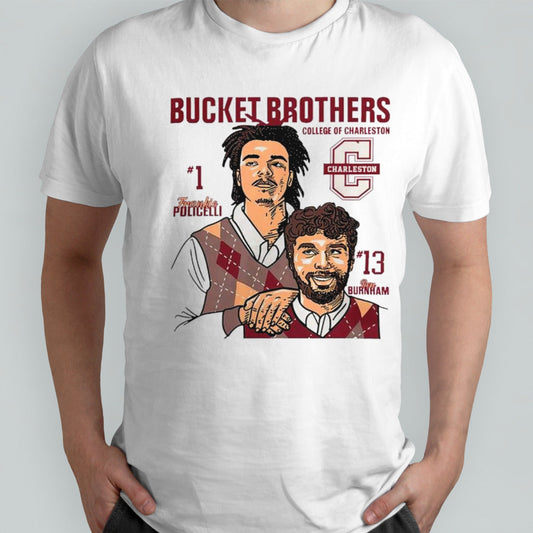 Charleston Cougars Ben Burnham and Frankie Policelli Bucket Brothers caricature shirts