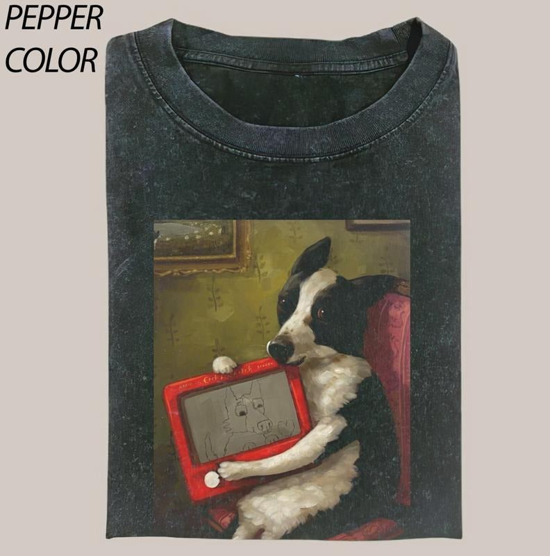 Cute dog is practicing drawing Vintage Graphic T-Shirt, Retro 90s Funny Dog Lover Shirt, Funny Shirts For Friends