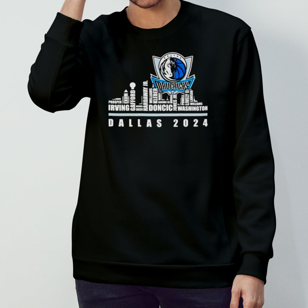 Dallas Mavericks basketball team 2024 player name skyline shirt