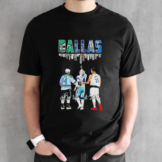 Dallas Sports Teams 2024 Jamie Benn Luka Doncic And Dak Prescott Signatures shirt