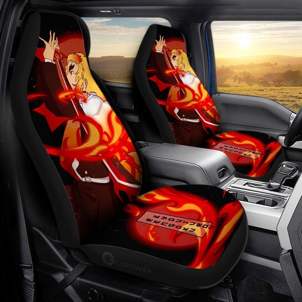 Demon Slayer Rengoku Car Seat Covers Custom Flame Breathing Anime Car Accessories