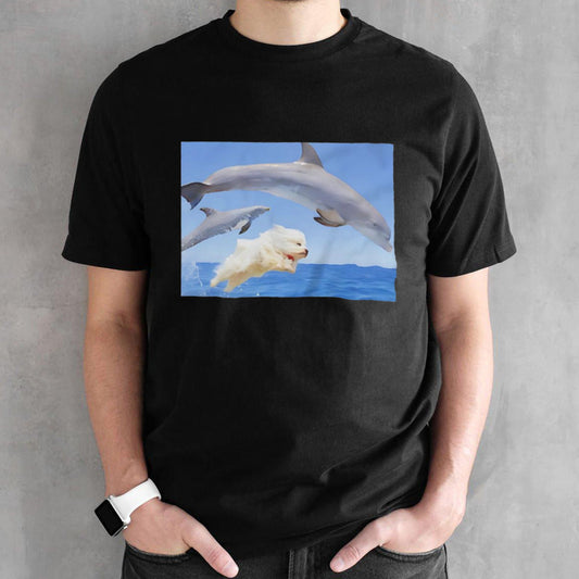 Dog swims with dolphins shirt