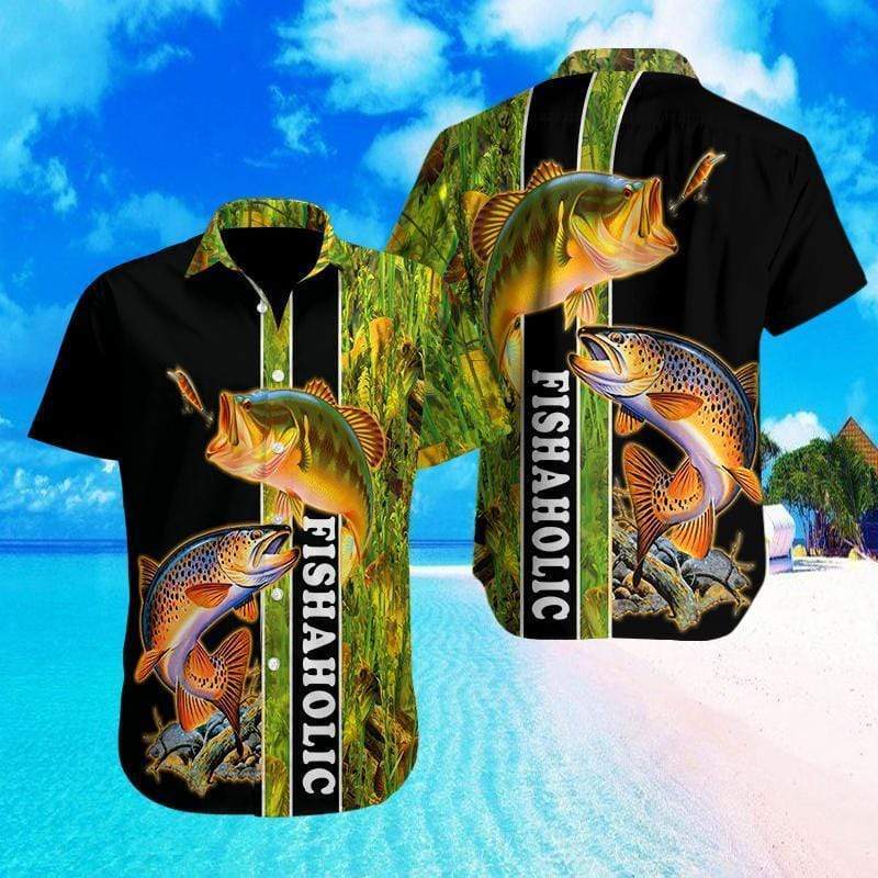 Fishaholic Black Green Hawaiian Shirt Hw3863