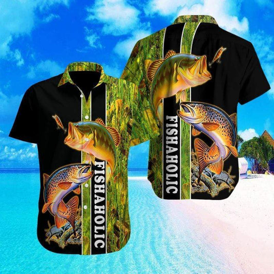 Fishaholic Black Green Hawaiian Shirt Hw3863