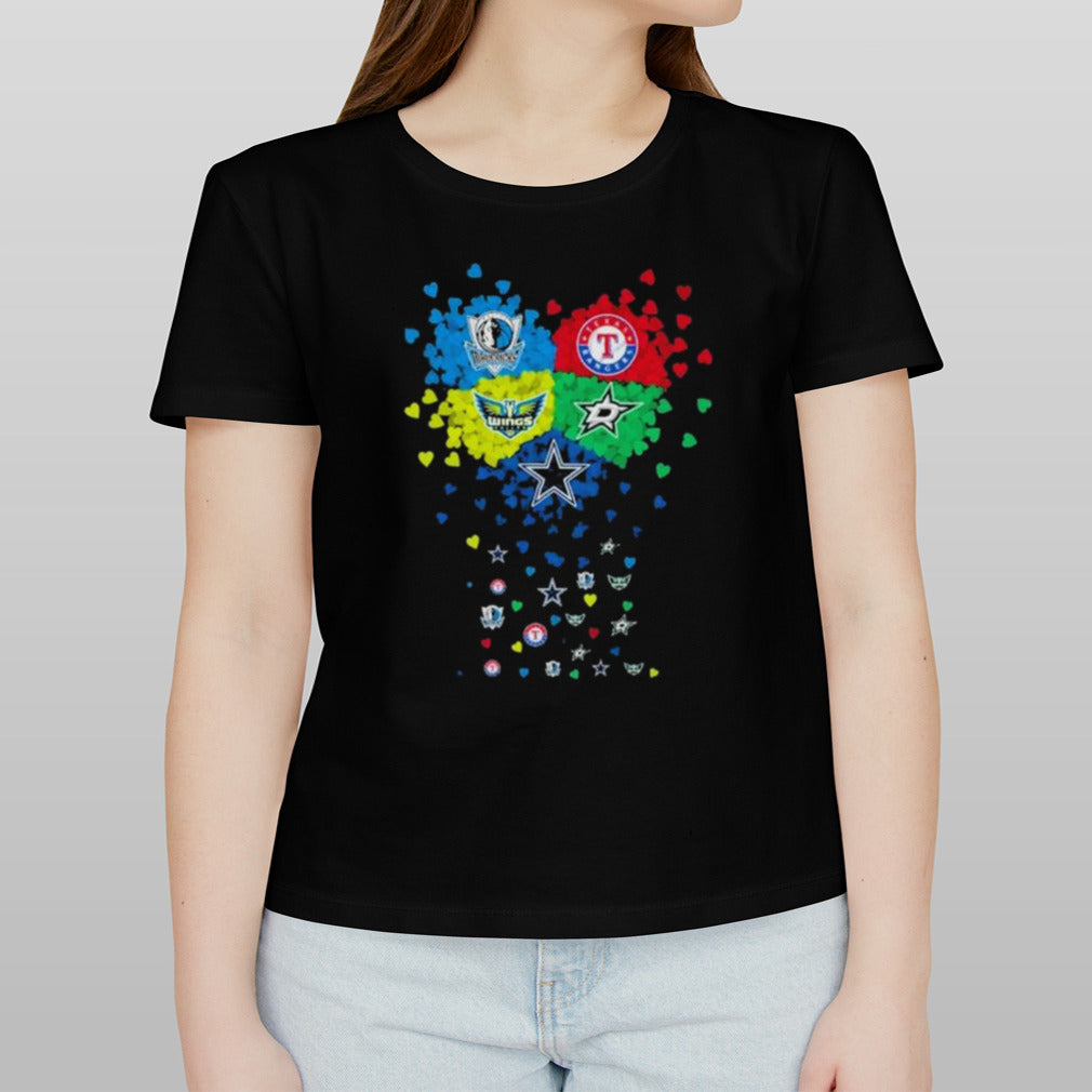 Heart Texas Sports Teams Mavericks, Rangers Dallas Wings Stars And Cowboys Shirt