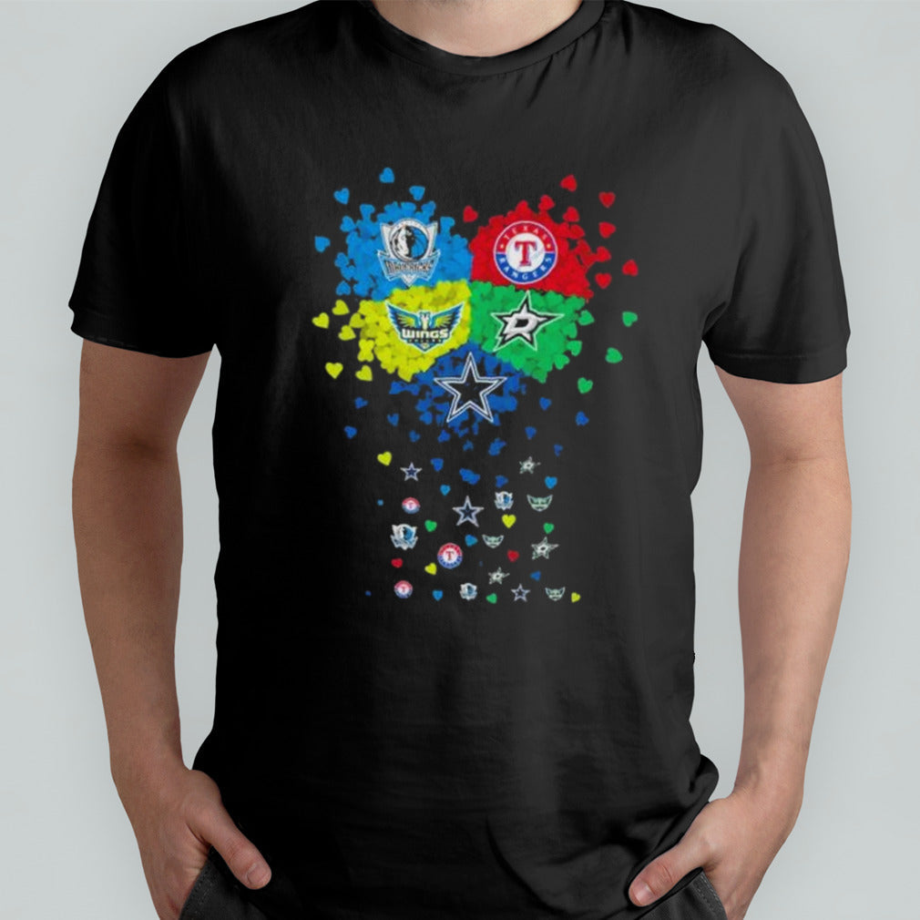 Heart Texas Sports Teams Mavericks, Rangers Dallas Wings Stars And Cowboys Shirt