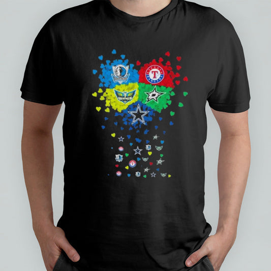 Heart Texas Sports Teams Mavericks, Rangers Dallas Wings Stars And Cowboys Shirt