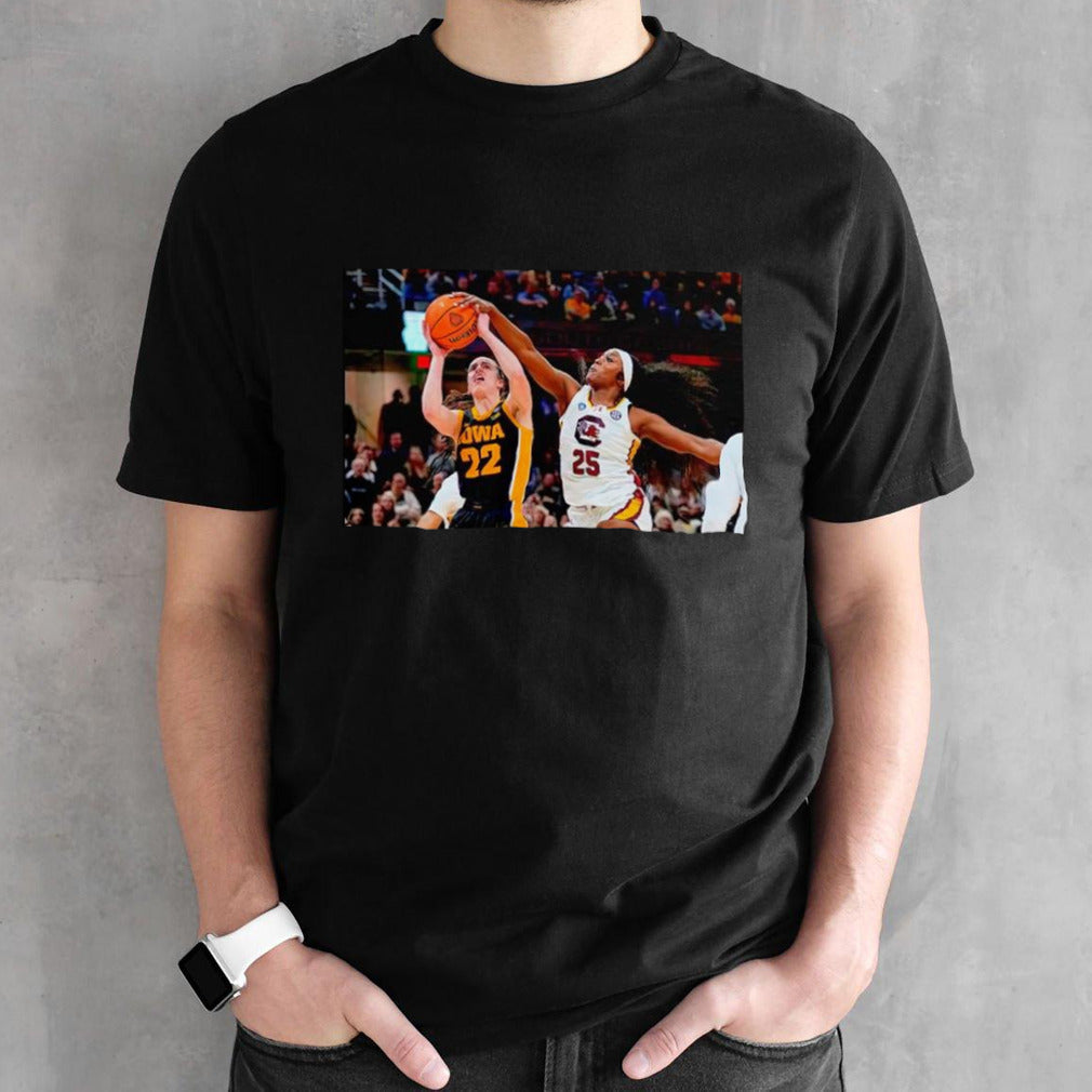 Johnson blocks a shot by Iowa guard Caitlin Clark shirts