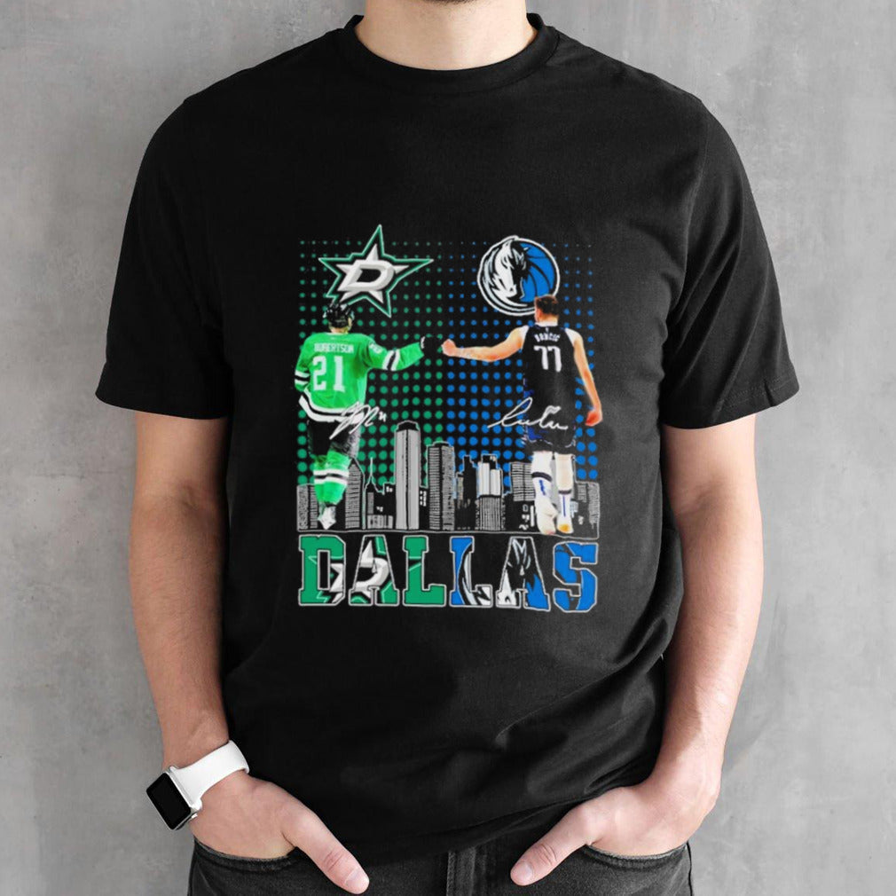 Luka Doncic And Jason Robertson Dallas Skyline Sports Teams 2024 Signatures shirt