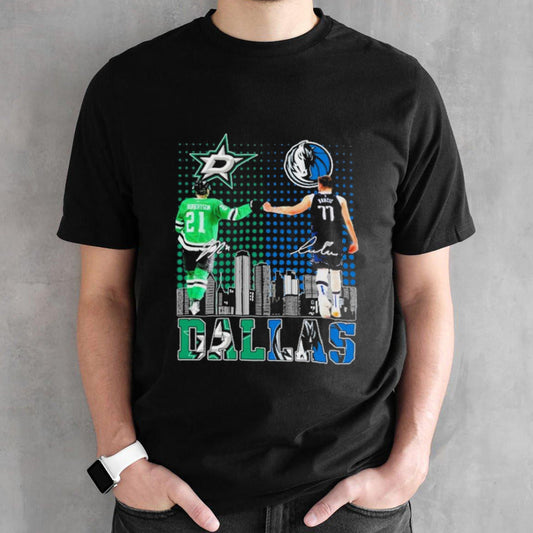Luka Doncic And Jason Robertson Dallas Skyline Sports Teams 2024 Signatures shirt