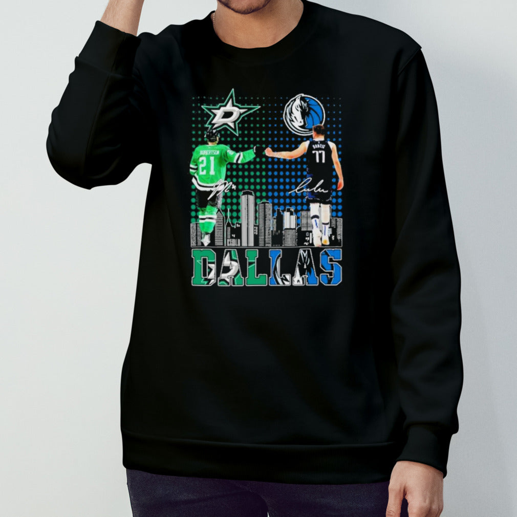 Luka Doncic And Jason Robertson Dallas Skyline Sports Teams 2024 Signatures shirt