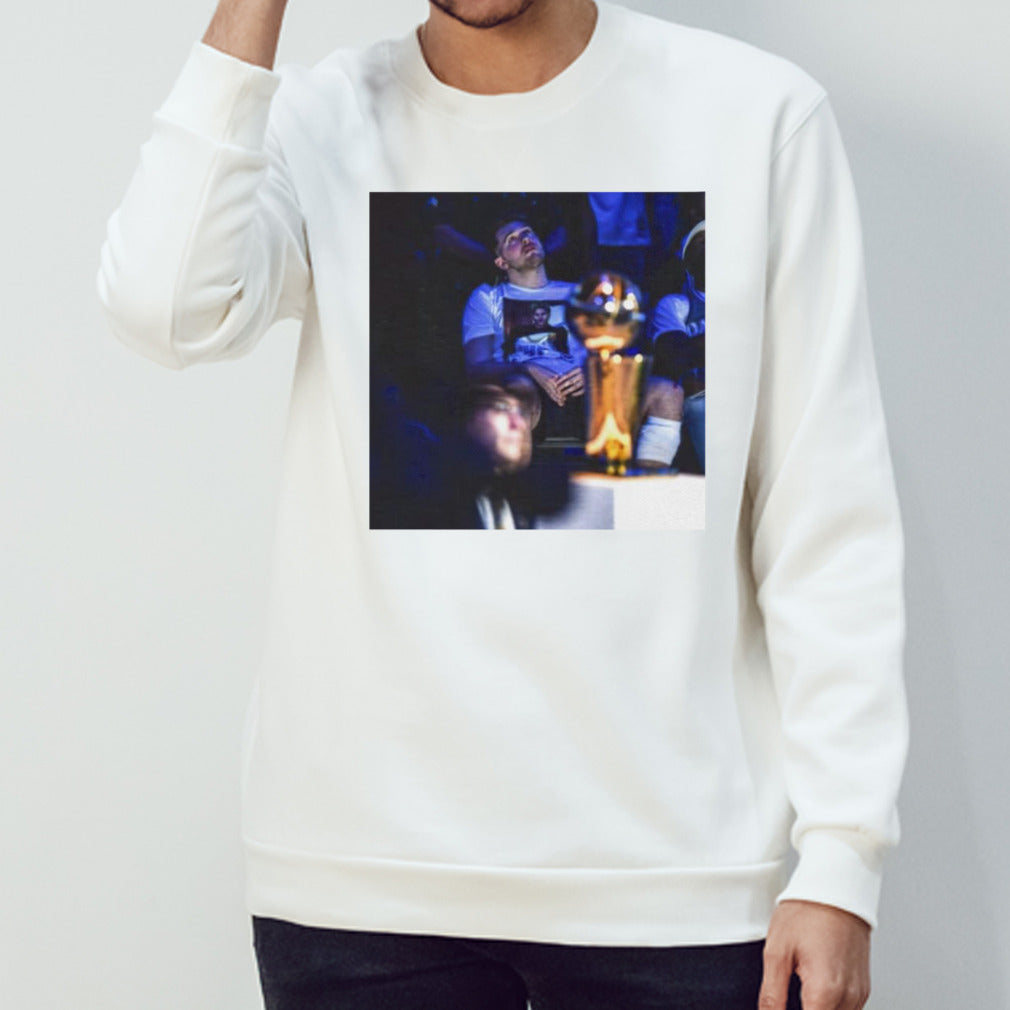 Luka Doncic mind on the trophy shirt