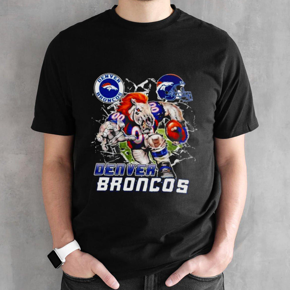 Mascot Breaking Through Wall Denver Broncos Vintage Shirts