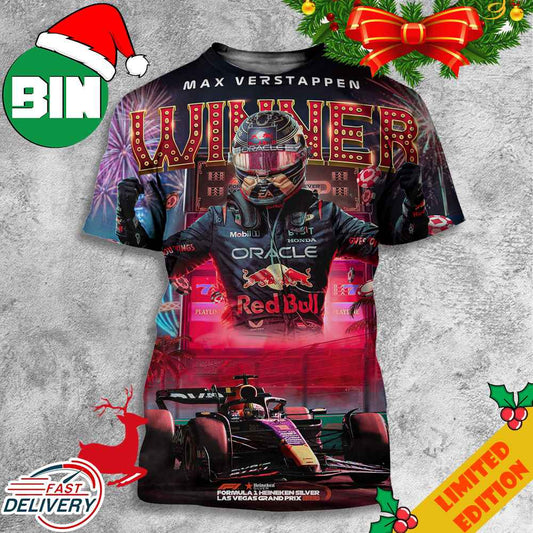 Max Verstappen Formula 1 Heineken Silver Las Vegas Grand Prix 2023 Winner 3D T-Shirts