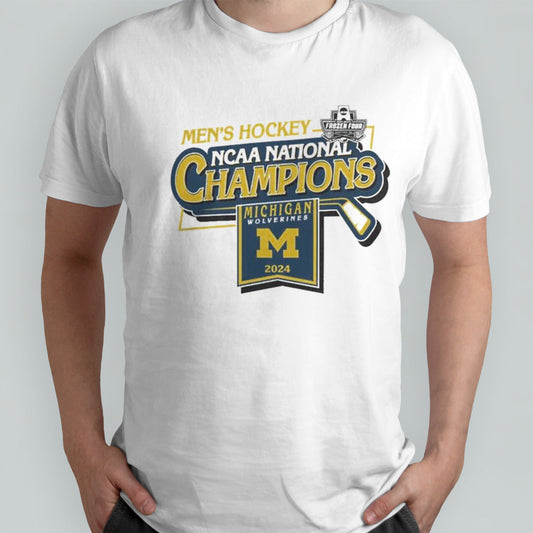 Michigan Wolverines Mensâ€™s Ncaa Hockey 2024 National Champions Logo T-shirts