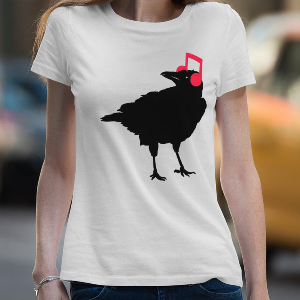 Music Bird Crow Musical Note A Black Crow A Red Headphone shirt