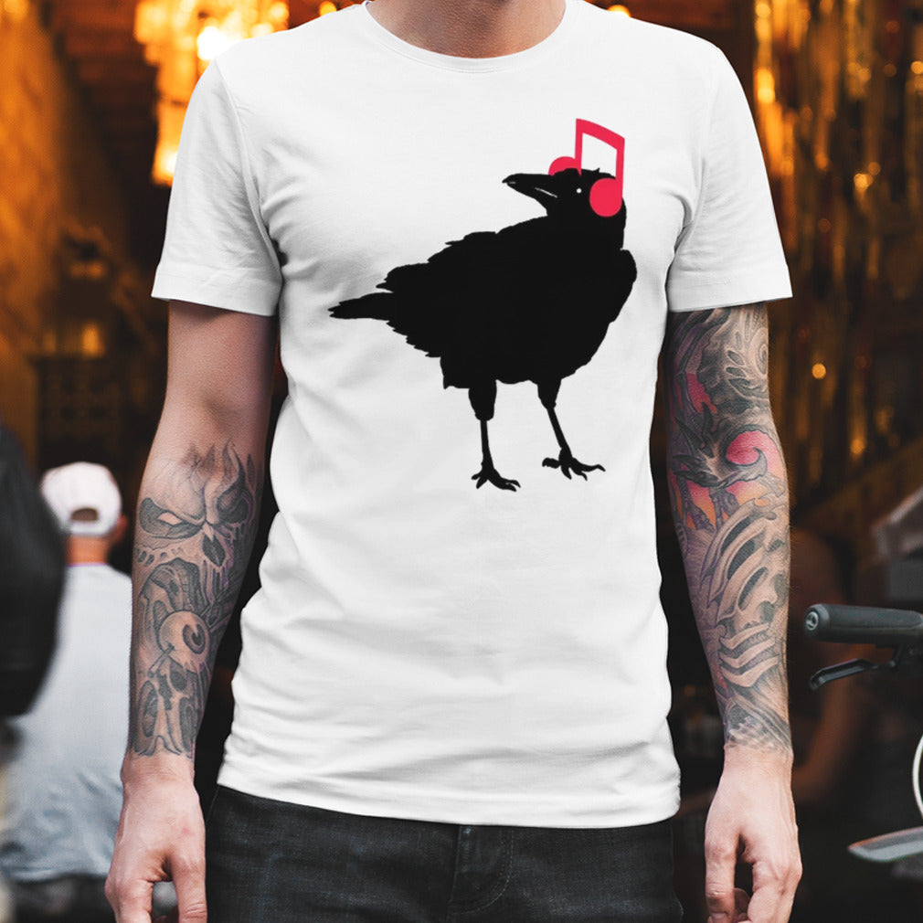 Music Bird Crow Musical Note A Black Crow A Red Headphone shirt