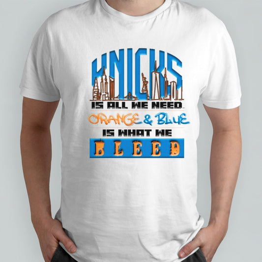 New York Knicks is all we need orange and blue is what we bleed shirts