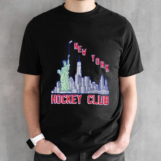 New York Rangers hockey club NY city Statue with hockey shirts