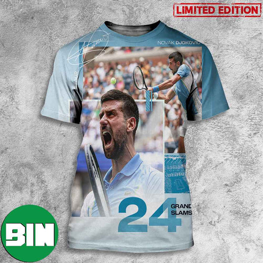 Novak Djokovic 24 Grand Slams Mens's Singles Titles Champions US Open Tennis 2023 Signature T-Shirts