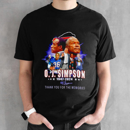 O J Simpson 1947-2024 thank you for the memories signature shirt