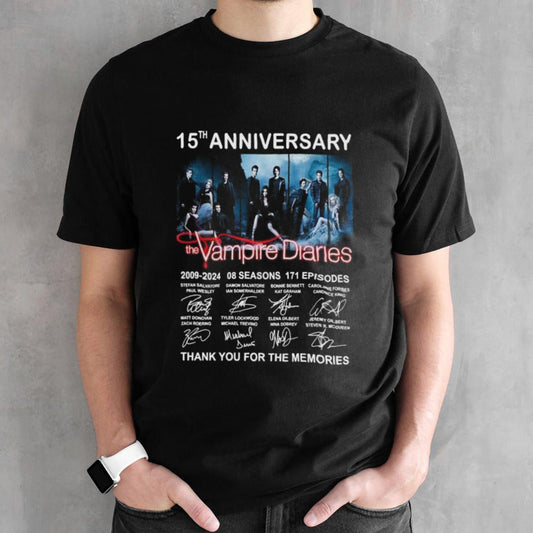 Official 15th Anniversary The Vampire Diaries 2009-2024 8 Seasons Thank You For The Memories T-Shirt