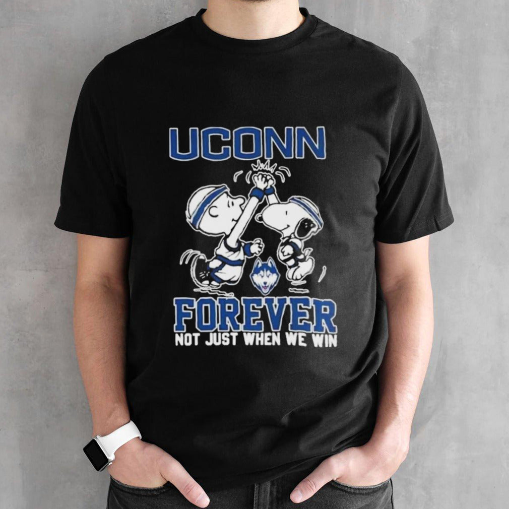 Peanuts Snoopy And Woodstock High Five Uconn Huskies On Car Forever Not Just When We Win Shirts