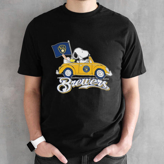 Peanuts Snoopy And Woodstock Milwaukee Brewers On Car 2024 Shirts