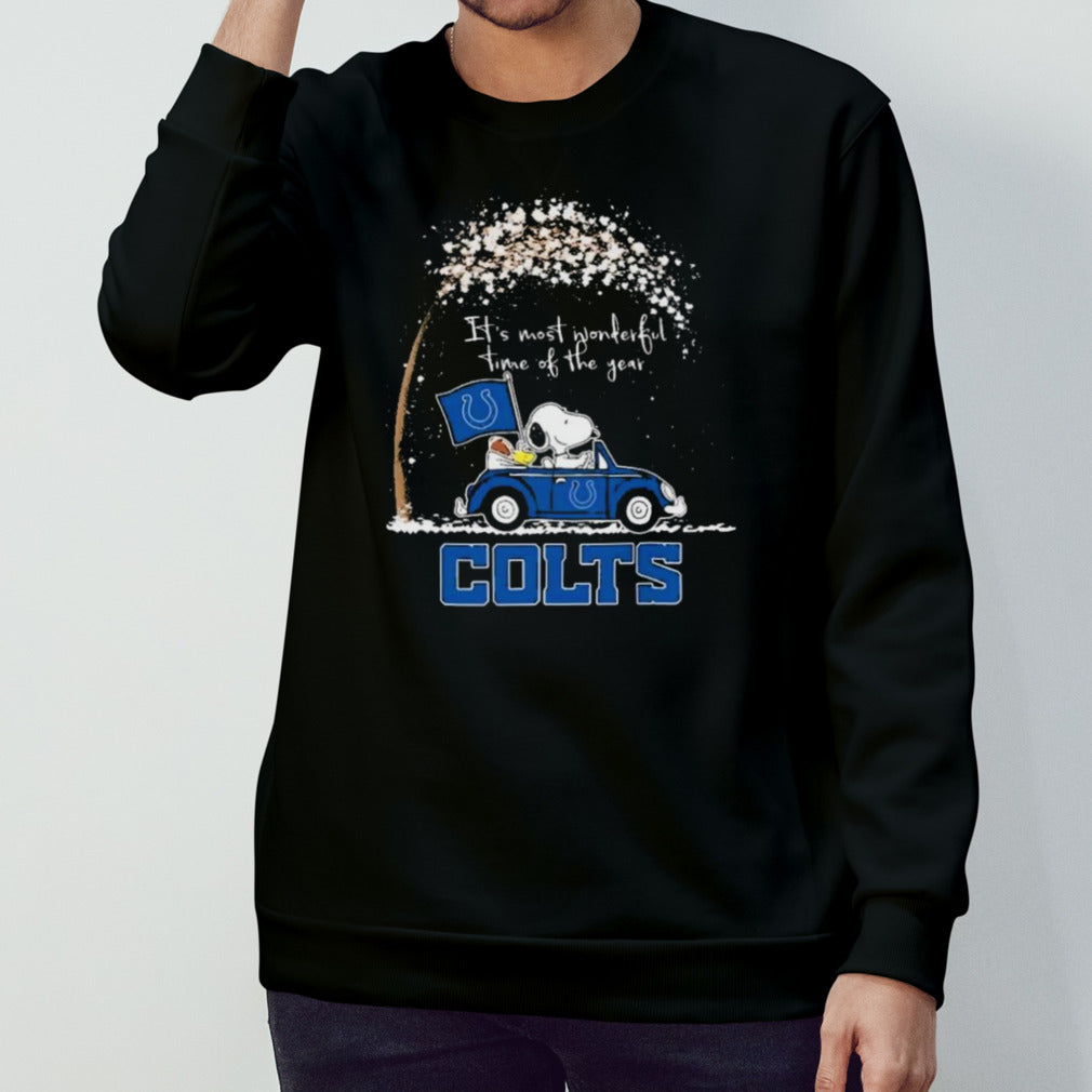 Peanuts Snoopy And Woodstock On Car Indianapolis Colts Itâ€™s Most Wonderful Time Of The Year Shirt
