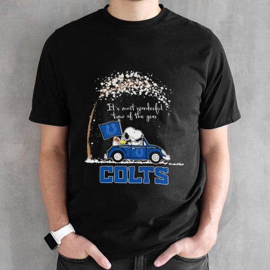 Peanuts Snoopy And Woodstock On Car Indianapolis Colts Itâ€™s Most Wonderful Time Of The Year Shirt