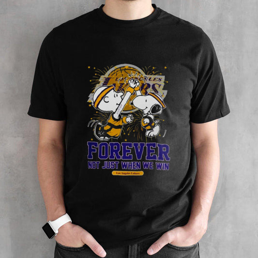 Peanuts Snoopy X Charlie Brown High Five Los Angeles Lakers Forever Not Just When We Win 2024 T-shirts