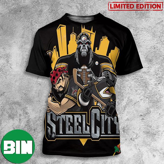 Pittsburgh Steelers x Pittsburgh Penguins x Pittsburgh Pirates art by Eric Poole All Over Print T-Shirts
