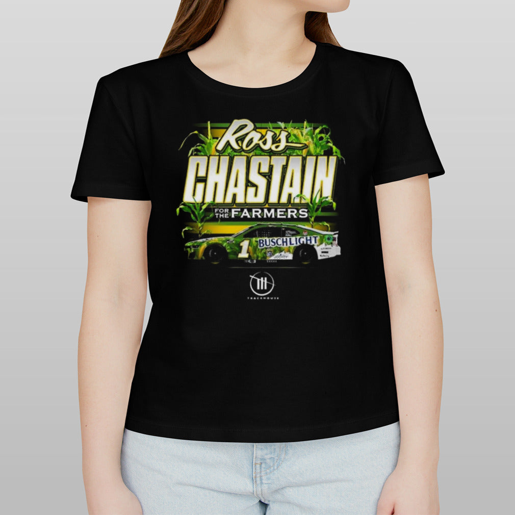 Ross Chastain For The Farmers Trackhouse Racing Team Collection Black Busch Light Car T-shirt